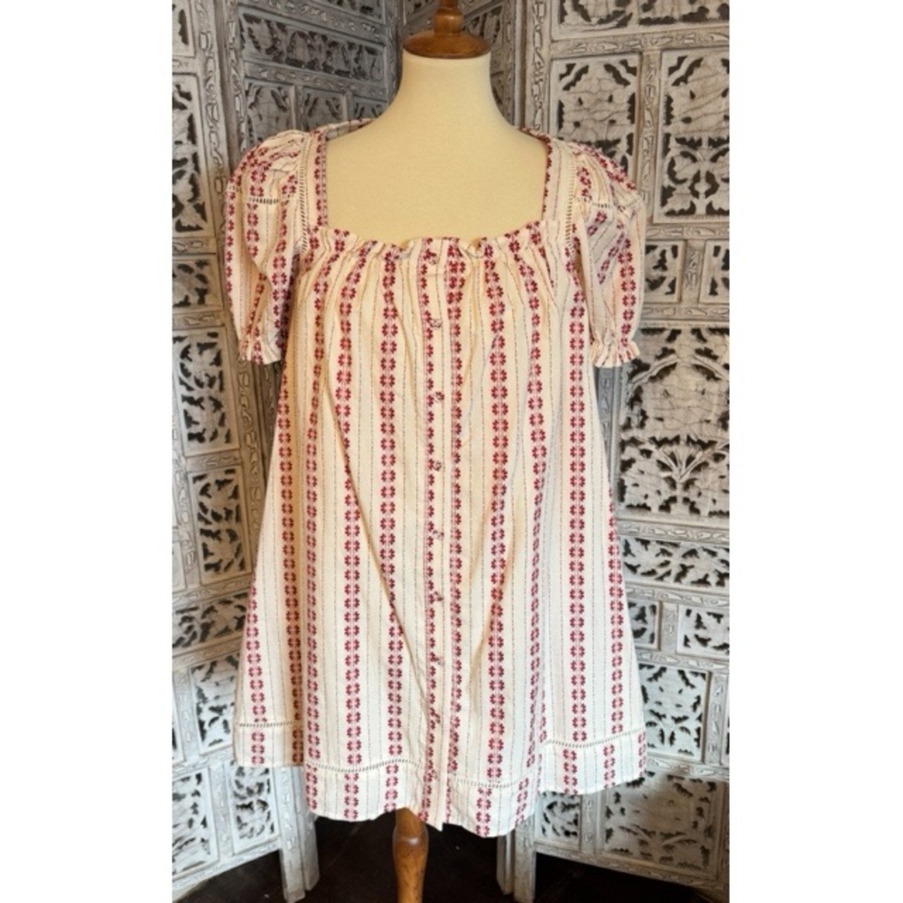 Women's Red and White Patterned Dress- Size Small